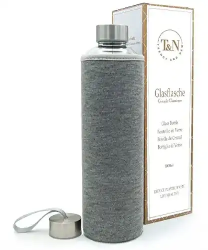 Glasflasche 1 l T&N iter Trinkflasche aus Borosilikatglas für Getränke
