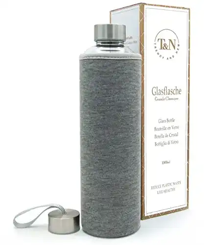 Glasflasche 1 l T&N iter Trinkflasche aus Borosilikatglas für Getränke