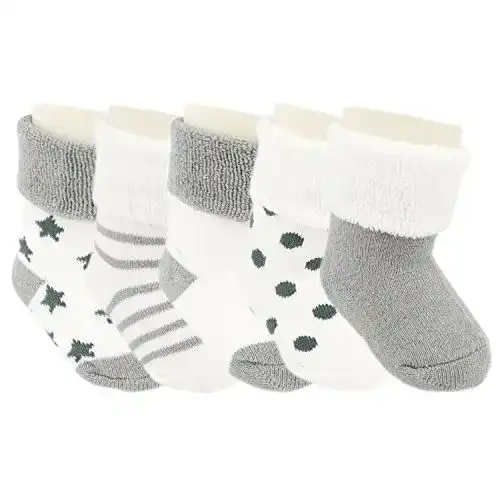 Babysocken 5er-Pack Grau Frottee Gefüttert für Babys 0-6 Monate