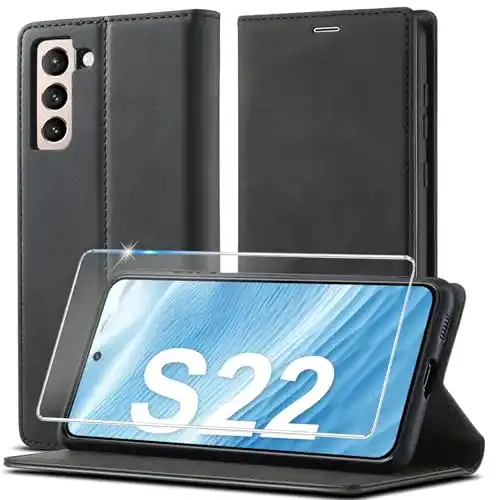 Samsung Galaxy S22 Hülle Ailicici mit Schutzfolie und Kartenfächern
