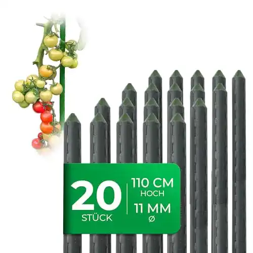 Novatool Pflanzstäbe 110 cm, 20 Stück, grün, 11 mm, Metallrohr