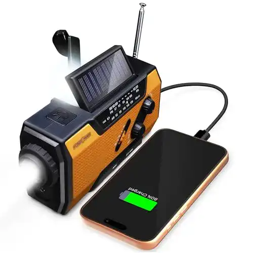Kurbelradio FosPower Notfallradio NOAA AM FM mit 7400mWh Akku