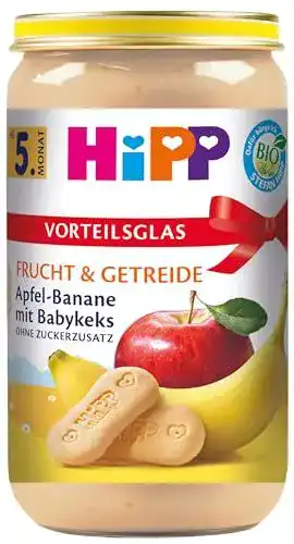 HiPP Apfel-Banane Babynahrung mit Babykeks, 6 x 250 g