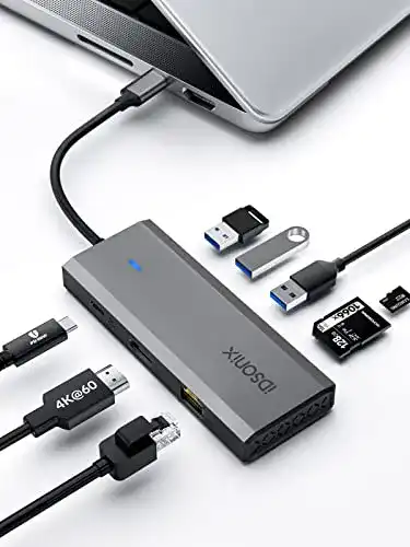 IDSONIX 8-in-1 USB-C Hub mit HDMI, Ethernet und USB 3.0 Anschlüssen