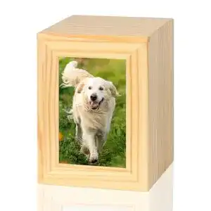 Hundeurne Didibirdi aus Holz für Haustiere mit Fotorahmen