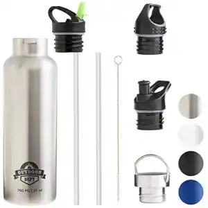 Isolierte Edelstahl Trinkflasche mit Strohhalm und 4 Deckeln