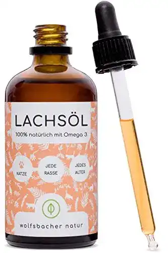 Lachsöl für Katzen mit Omega 3 und 6 von Wolfsbacher, 100ml