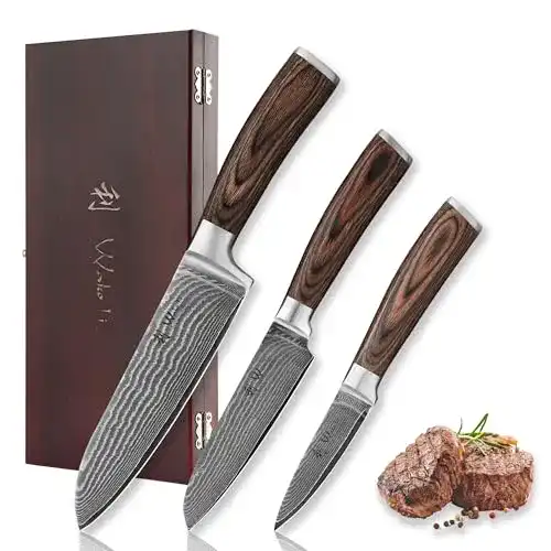 Wakoli EDIB 3er Damastmesser Set mit 8-17 cm Klingenlängen