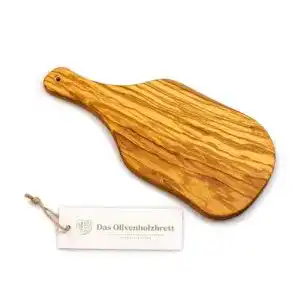 Schneidebrett aus Olivenholz mit Griff und Aufhängeloch, 25 cm