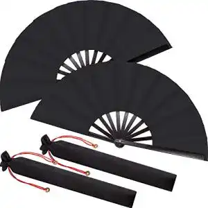 Faltbarer Seidenfächer für Tai Chi und Tanz Schwarz, 34×63,5 cm