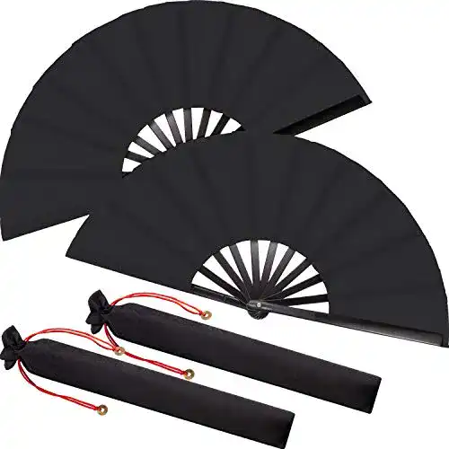 Faltbarer Seidenfächer für Tai Chi und Tanz Schwarz, 34×63,5 cm