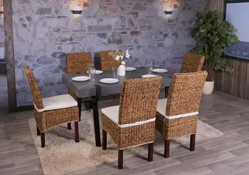 Korbstuhl Mendler 6er-Set Esszimmerstuhl M69 Bali mit Kissen