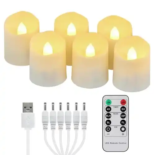 LED Teelichter mit Fernbedienung und Timer, 6er Set, Aufladbare Kerzen