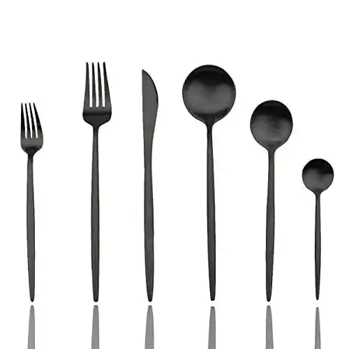 Schwarzes Besteckset von JASHII aus Edelstahl für elegante Tischgestaltung