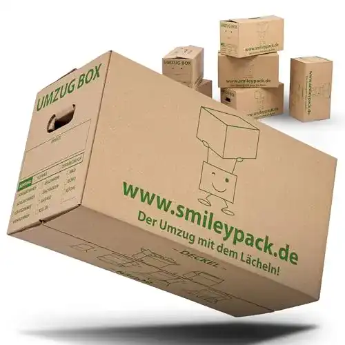 Umzugskartons Smiley Pack 10 Stück, stabil und wiederverwendbar, 620 x 300 x 330 mm