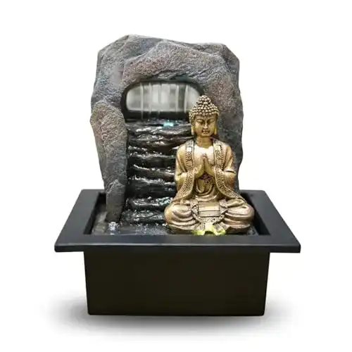 Zimmerbrunnen Zen Light Dao mit abnehmbarem Buddha und LED-Beleuchtung