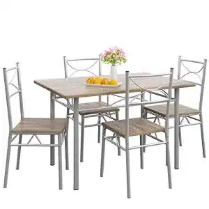 Esstisch Set Casaria mit 4 Stühlen aus Holz und Metall, 5-teilig, 110×70 cm