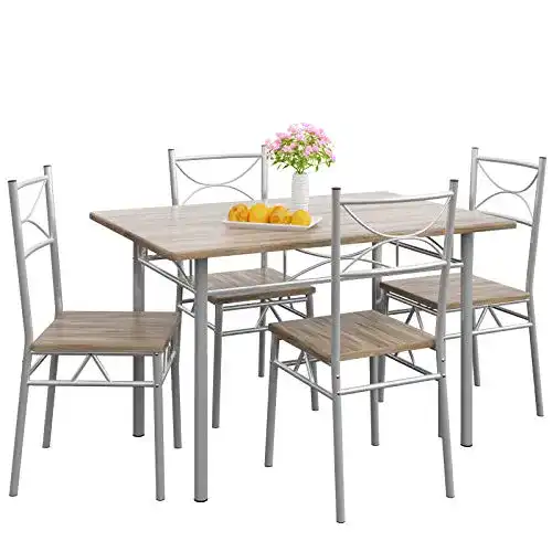Esstisch Set Casaria mit 4 Stühlen aus Holz und Metall, 5-teilig, 110×70 cm