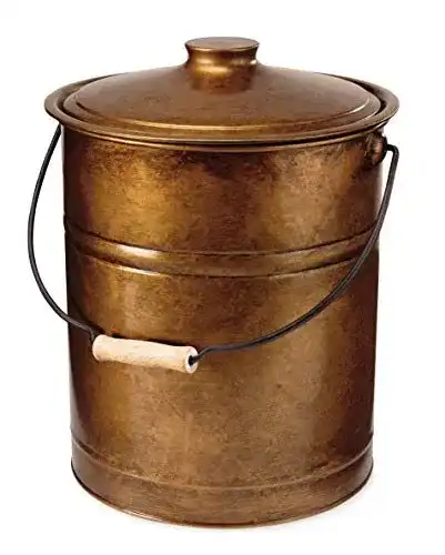 Kupfer-Ascheeimer von Plow & Hearth mit Deckel und Holzgriff