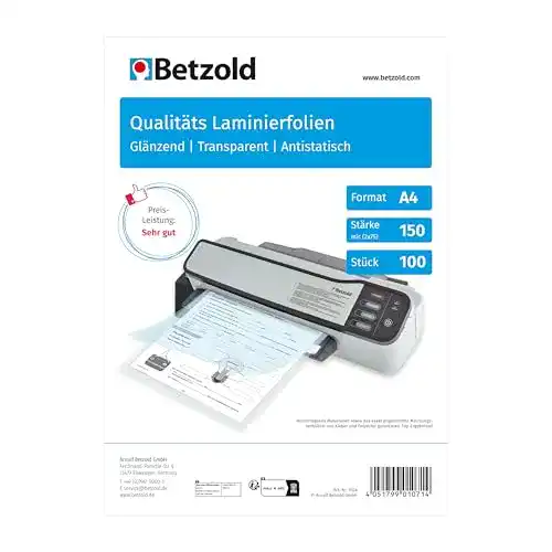 Laminierfolien Betzold DIN A4 100 Stück für Dokumentenschutz