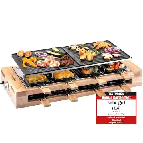 Raclette für 8 Personen mit 1500W Grill und Holzgestell