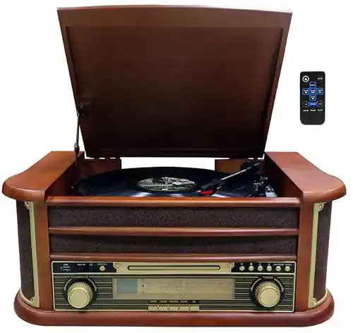 Plattenspieler mit Bluetooth und Holzdesign für nostalgische Musikanlagen