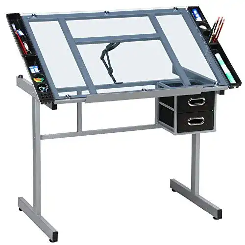 Zeichentisch Yaheetech neigbar 0-60° mit kippbarer Glasplatte