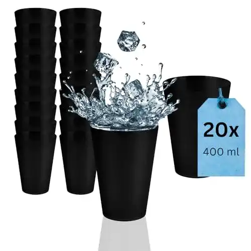 Mehrwegbecher S&S-Shop 20 Trinkbecher 400 ml Schwarz