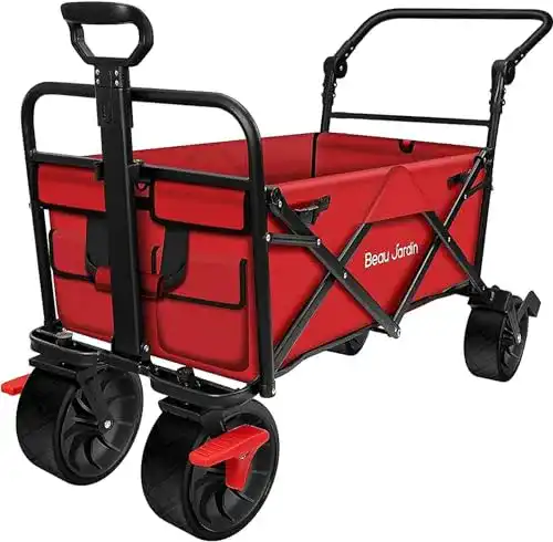 Faltbarer Bollerwagen von Beau Jardin mit Bremse und verstellbarem Schiebegriff