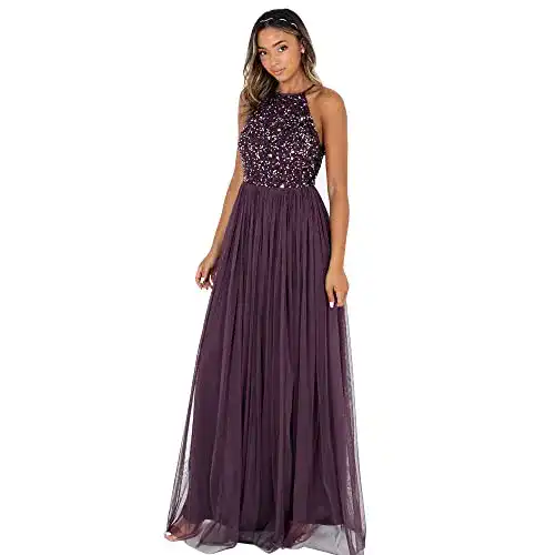 Abendkleid Maya Deluxe Damen in Berry mit Verzierungen
