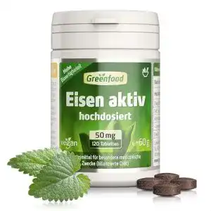 Greenfood Eisen aktiv Eisenpräparat 50mg hochdosiert 120 Tabletten