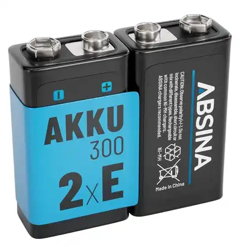 9V Lithium Batterie ABSINA 2 Stück wiederaufladbar mit 270mAh