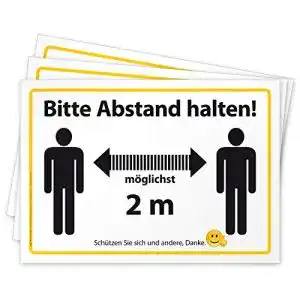 Abstandsschild mit 3 Aufklebern „Bitte Abstand halten“