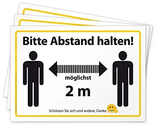 Abstandsschild mit 3 Aufklebern „Bitte Abstand halten“