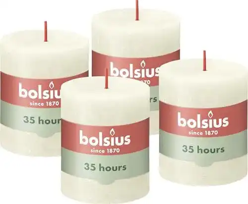 Bolsius Rustik Stumpenkerzen in Weiß – 4 Stück – 8 x 7 cm