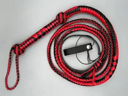 Bullwhip aus echtem Bullenleder in Rot/Schwarz, 3FT bis 10FT