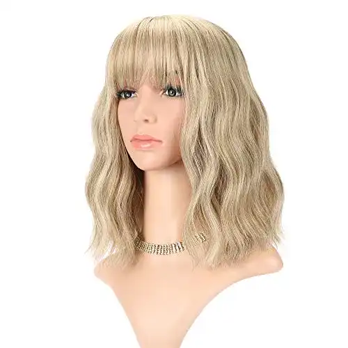 Blonde Bob-Perücke von Faelbaty, kurze, gewellte Damenperücke