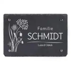 Türschild aus Schiefer mit personalisiertem Blumenmotiv für Haus