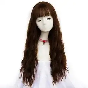 Perücke Mildiso Braun Damen Lang Locken mit Pony und Netz