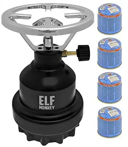 Camping Gaskocher Elfmonkey E190 Metall-Gaskocher Set mit Gaskartuschen