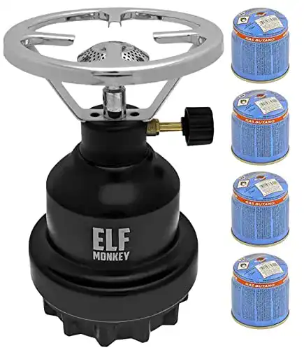 Camping Gaskocher Elfmonkey E190 Metall-Gaskocher Set mit Gaskartuschen