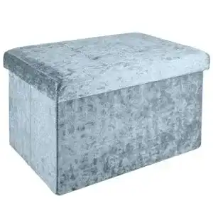 Faltbare Sitzbank Intirilife 49x30x30cm in Samt Blaugrau mit Stauraum