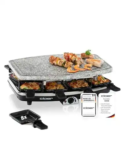 Cloer 6430 Raclette-Grill mit Natursteinplatte und 8 Pfännchen