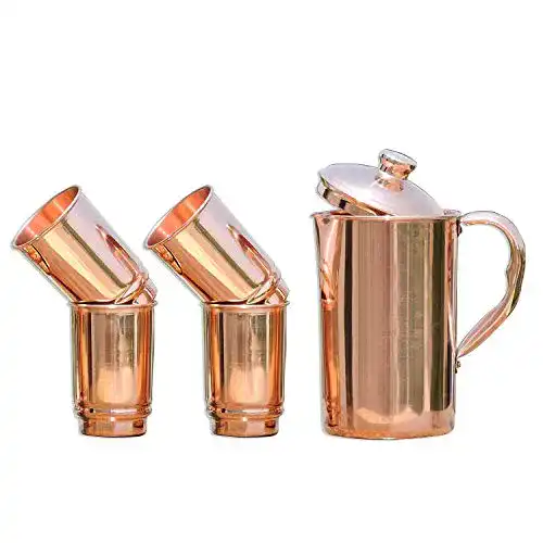 Kupferkanne Ancientimpex Ayurveda Kupferkrug mit 4 Gläsern