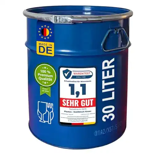 Metallfass 30 Liter von Meier – Stahlfass mit Deckel und Fallgriffen