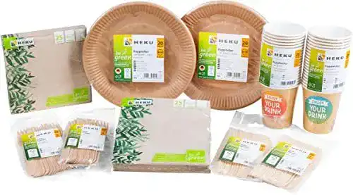 Bio-Einweggeschirr HEKU 210-teiliges Set aus biologisch abbaubaren Materialien