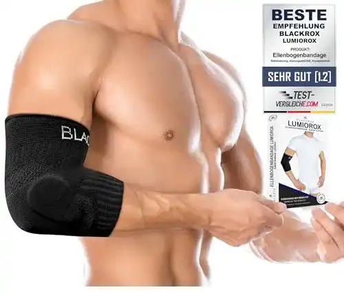 Ellenbogenbandage Lumiorox von Blackrox für Tennisarm bei Damen und Herren
