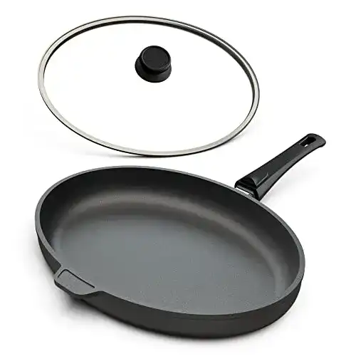 Hoffmann Fischpfanne oval 39 x 29 cm mit Deckel für Induktion und Backofen