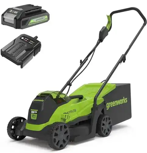 Akku-Rasenmäher Greenworks 24V mit 33 cm Schnittbreite und 30 L Grasfangkorb