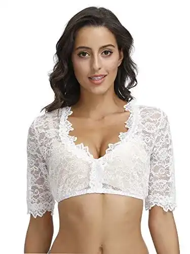 Dirndlbluse Elfin Damen Kurzarm mit Spitze für Trachtenmode